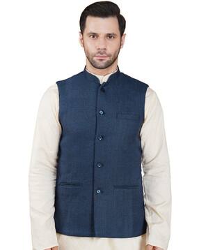 deific Men Regular Fit Nehru Jacket with Welt Pockets-picture-10