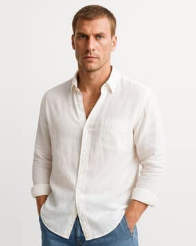 mischief monkey Men Regular Fit Linen Shirt with Patch Pocket -picture-24
