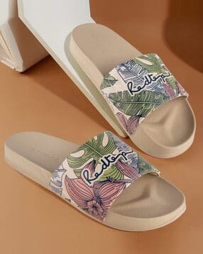 Women Leaf Print Slip-On Slides