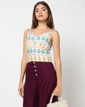 yousta Women Printed Crop Fit Strappy Cami Top-picture-34
