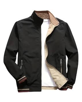 Men Regular Fit Bomber Jacket with Full Sleeves