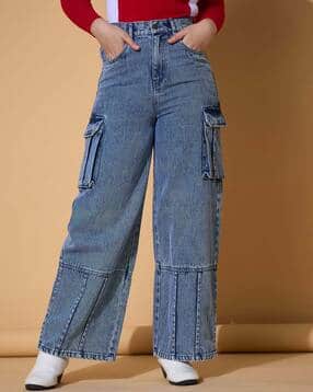 Girls Relaxed Fit Cargo Jeans with Fly-Button Closure-image-27