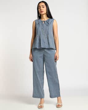 svrnaa by azorte Stripes All Over Printed Cotton Cambric Pants-picture-12