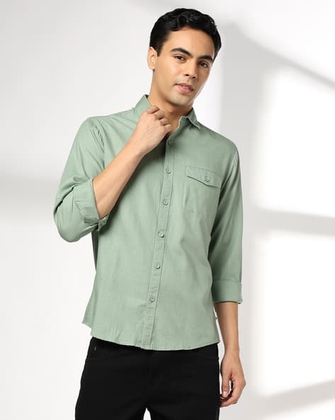 JOHN PLAYERS JEANS Men Slim Fit Cotton Shirt with Flap Pocket