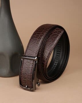 Men Croc Embossed Belt with Tang Buckle Closure-image-41