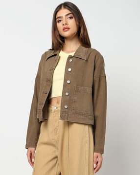 Women Denim Cropped Boxy Fit Shacket