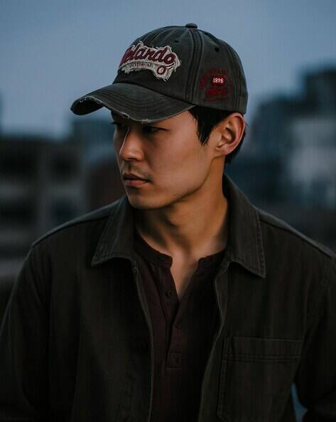 THE TIE HUB Men Patch-Work Distressed Baseball Cap