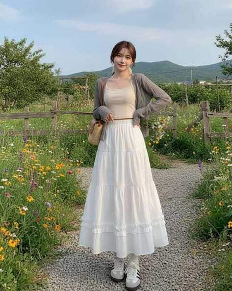 Women Tiered Skirt with Elasticated Waist