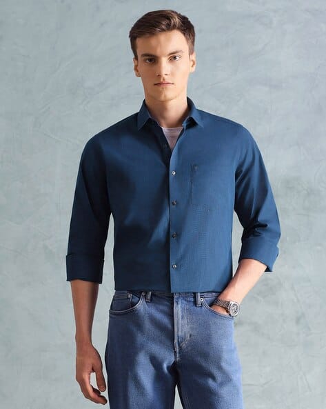 Formal Shirt Arrow Fitted Dress Shirts Arrow Men Black Linen Slim-Fit  Formal Shirt