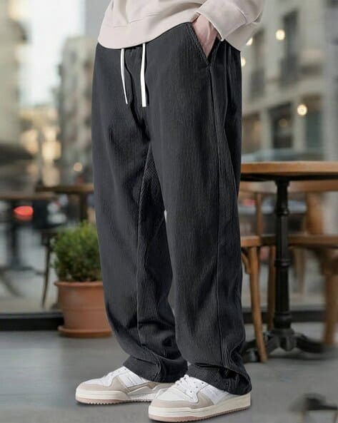 Fabflee X AG Men Ribbed Straight Track Pants with Insert Pockets