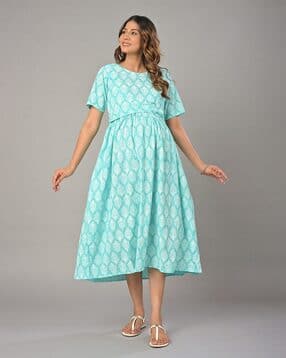 negen Women Block Print Fit & Flare Dress-picture-18