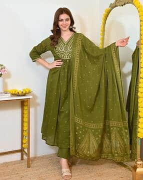 kiana house of fashion Women Embroidered A-Line Kurta Set with Dupatta-picture-15