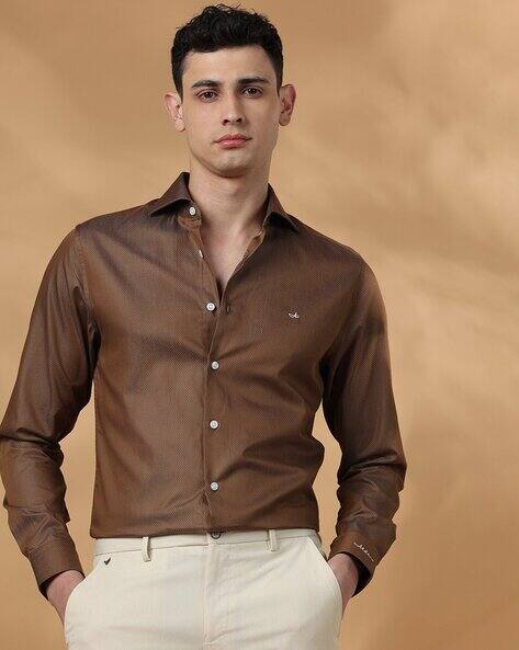 ALDENO Men Micro Pattern Slim Fit Shirt