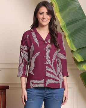 Women Printed Lapel-Collar Tunic