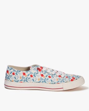 Women Floral Print Lace-Up Casual Shoes