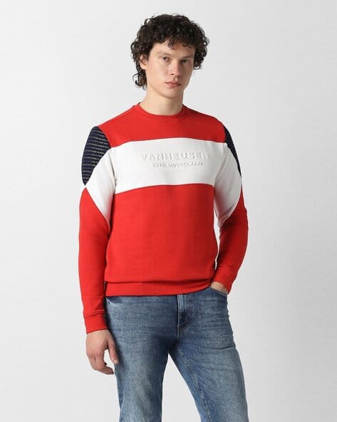 VAN HEUSEN Men Colourblock Regular Fit Crew-Neck Sweatshirt