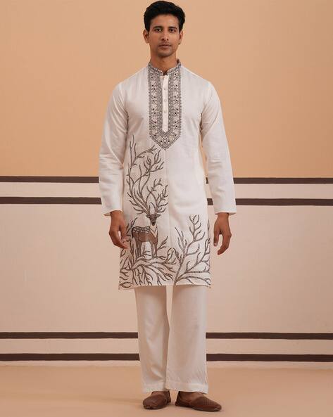 JOMPERS Men Ethnic Wear Embroidered Kurta Pyjama Set