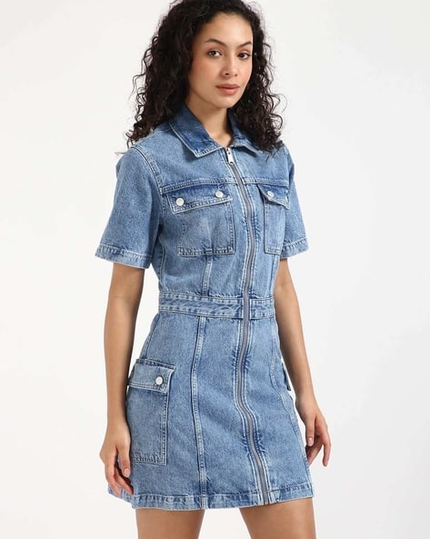 Buy GUESS Washed Denim Bodycon Dress Online | Ajio.com