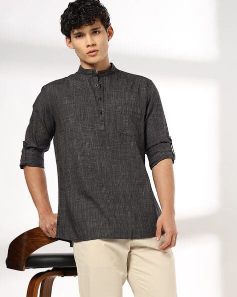 Men Patterned Slim Fit Cotton Kurta Shirt