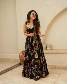 Women Floral Print V-Neck Fit & Flare Dress