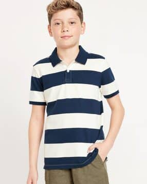 Boys Striped Relaxed Fit Polo T-Shirt-image-3