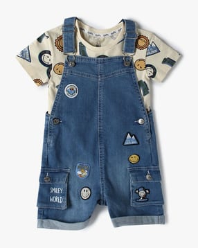 Boys Denim Dungaree with Printed T-Shirt