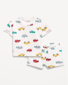 Infants Printed Cotton T-Shirt & Shorts Set-image-11