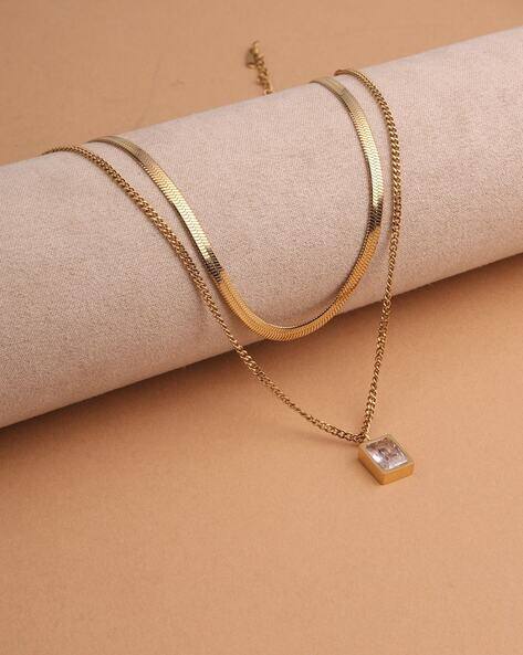 Palmonas Women Anti-Tarnish Square Pendant Layered Necklace
