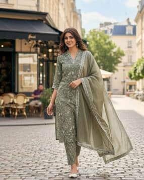 nyrika Women Striped Straight Kurta Set with Dupatta-picture-41