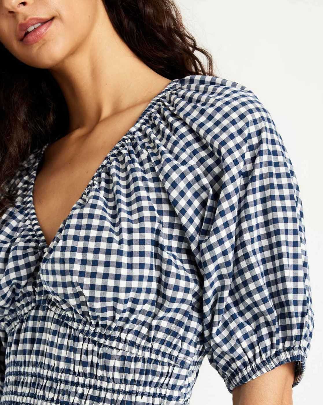 Buy OLD NAVY Women V-Neck Smocked Gingham Top Online | Ajio.com