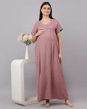 mamma's maternity Women Floral Print Maternity Nightie-picture-17