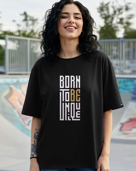 BEWAKOOF Women Jet To Be Unique Typography Oversized Fit T-Shirt