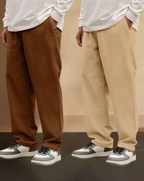 Fabflee X AG Men Pack of 2 Ribbed Relaxed Fit Trousers
