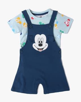 inf frendz Mickey Mouse Print T-Shirt & Dungaree Set-picture-11