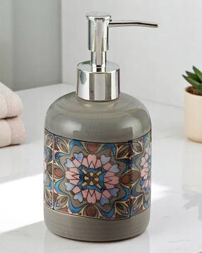Floral Print Ceramic Soap Dispenser with Pump