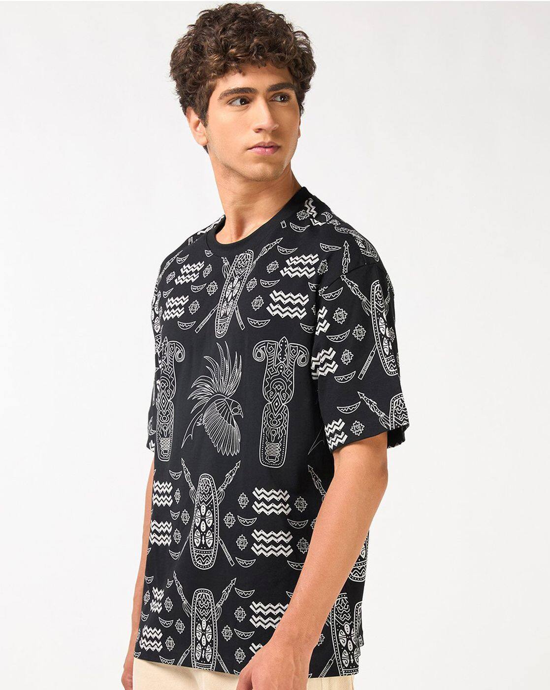 BEWAKOOF Men's T-Shirt, BLACK, S