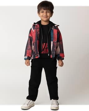 Boys Printed Pants & T-Shirt Set with Jacket-image-38