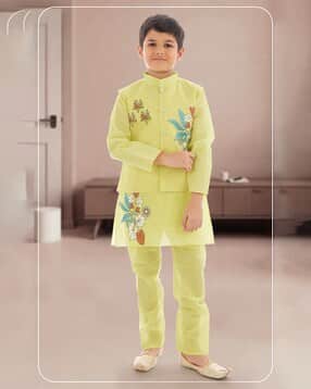 new gen Boys Kurta Pyjamas Set with Floral Print Jacket-picture-25
