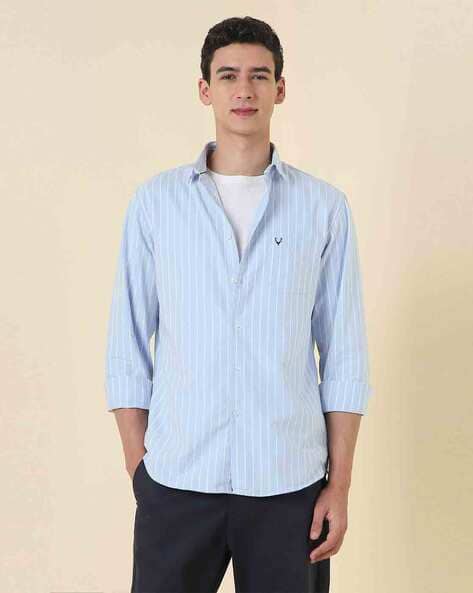 ALLEN SOLLY Men Striped Slim Fit Cotton Shirt