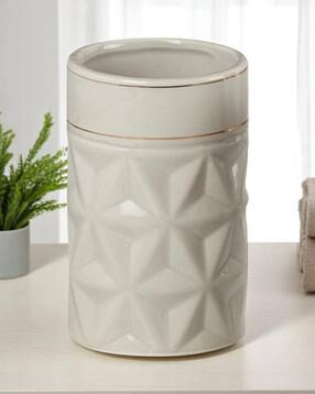 Floral Embossed Ceramic Toothbrush Holder