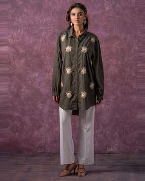 juniper  Embellished Shirt Tunic with Beaded Eye Motifs-picture-17