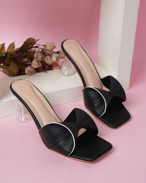 MOZAFIA Women Square-Toe Slip-On Chunky Heeled Sandals