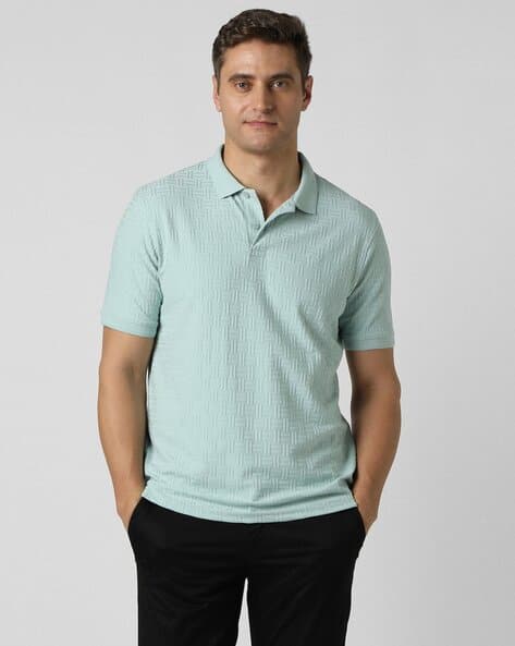 PETER ENGLAND Men Geometric Pattern Regular Fit Polo T-Shirt