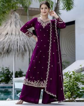 Women Embroidered A-Line Kurta Suit Set-image-47