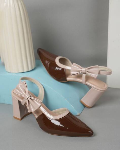 MOZAFIA Women Stylised-Toe Wide Band Bow Mules
