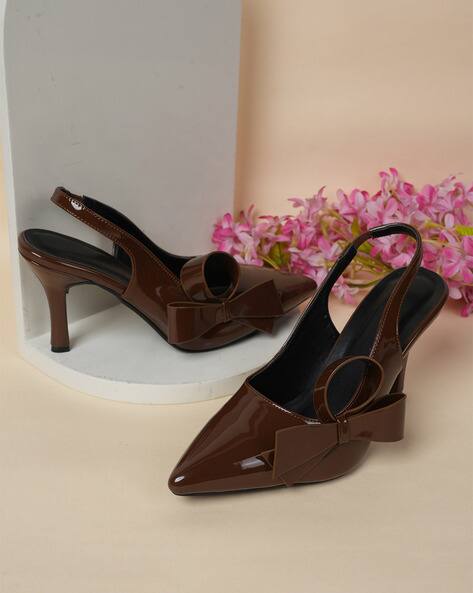 MOZAFIA Women Stylised-Toe Front Bow Cone Heeled Sandals