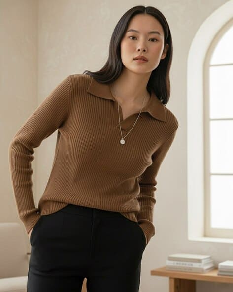 Clafoutis Women Ribbed Regular Fit Top