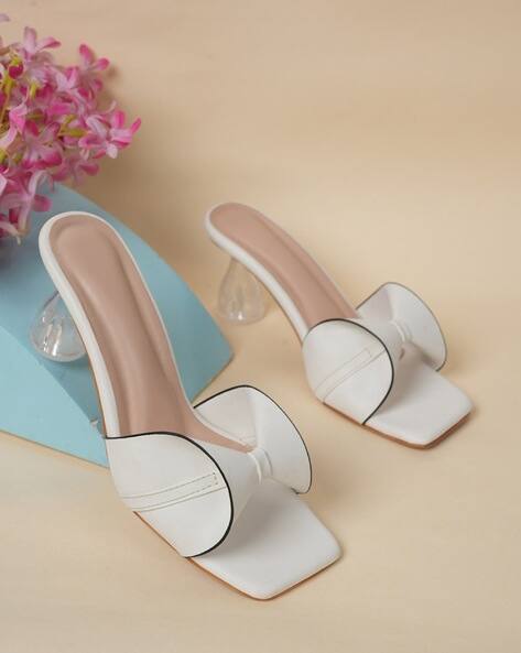 MOZAFIA Women Square-Toe Slip-On Chunky Heeled Sandals