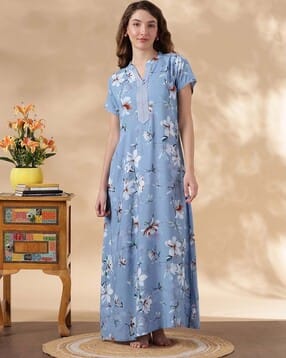9shines label Women Floral Print Nightie with Short Sleeves-picture-15