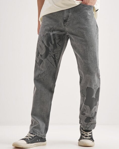 Super Store By Highlander Mickey - Highlander Disney Mickey Men Grey Solid Straight Fit Jeans